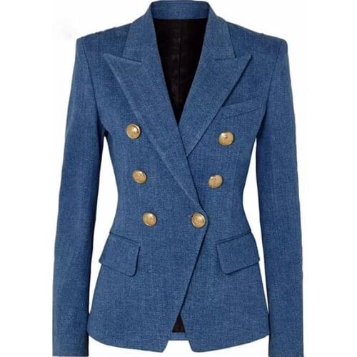 S-XXL High quality 2021 fashion new classic double-breasted imitation denim slim self-service casual commuter woman Blazers