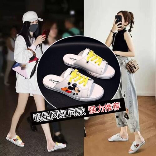 Disney dessin animé Mickey mouse dames mode pantoufles 2021 nouvel été sauvage décontracté cuir demi glisser sandales Size 35-39