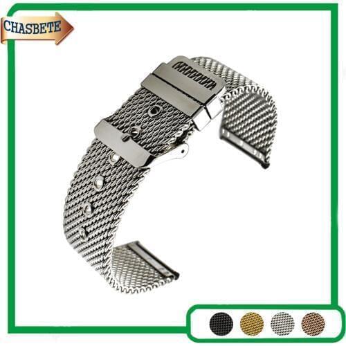 Mesh Stainless Steel Watch Band for Armani 20mm 22mm 24mm Men Women Metal Strap Belt Wrist Loop Bracelet Black Silver + Pin