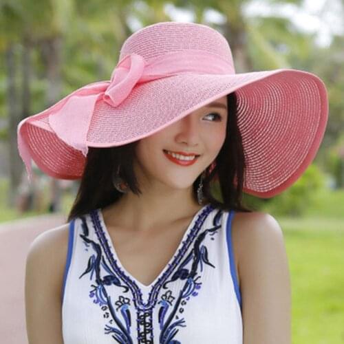 Summer Straw Hat Women Wide Brim Beach Sun Hats Floppy Bowknot New Sunshade Folding Wide Caps Beach Hats Brim Beach N2M1