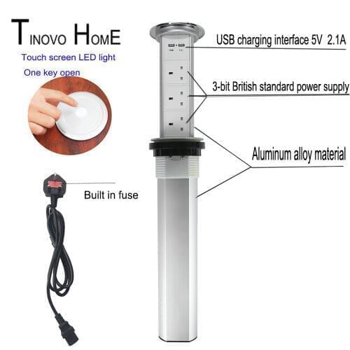 UK plug desktop socket / touch screen Intelligent electric one button lifting hidden table top kitchen SOCKET / USB charging