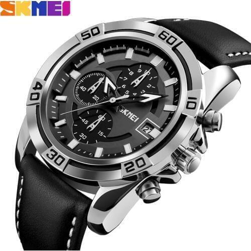 SKMEI Fashion Watch Men Leather Top Luxury Military Quartz Wristwatches Waterproof Outdoor Sports Watches Relogio Masculino 9156