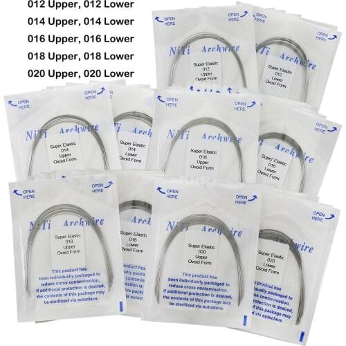 Dental Orthodontic Super Elastic Niti Round Arch Wire Ovoid Form Upper/Lower 012/014/016/018/020 10Packs/100Pcs