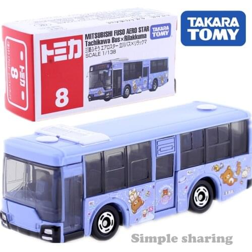 Takara Tomy Tomica No.8 Mitusbishi Fuso Aero Star Bus X Rilakkuma 1/138 Diecast Car Motor Vehicle Metal Model Toys For Children