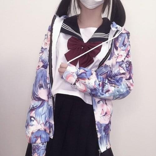 Plus Size 5XL Thin Hoodies Cute Kpop Women Men Harajuku Sweatshirts Japan Hip Hop Hoodie Pocket Casual Zipper Kawaii Hoodies