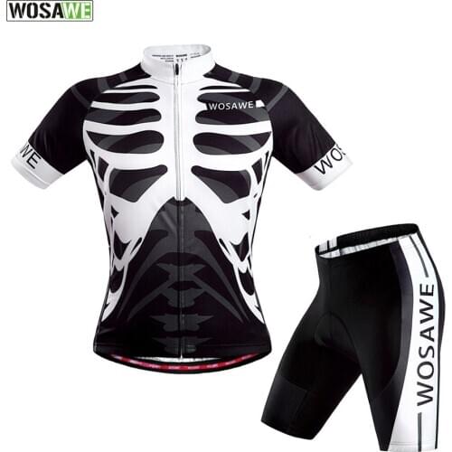WOSAWE Skeleton Bike Riding Short Sleeve Set Cycling Suit Mountain Road Bike Five Pants 3D Silicone Pad Breathable