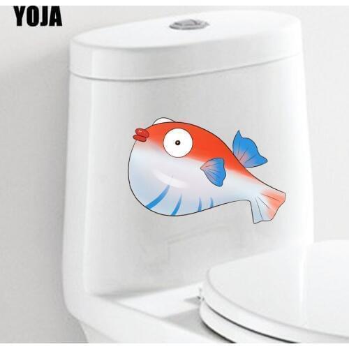 YOJA 23.9*14.7CM Pot Bellied Fish Toilet Decal Home Decor Wall Sticker Cartoon Animal T3-1011