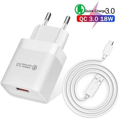 18W QC 3.0 USB Charger Quick Charge Phone Fast Charging Adapter For Realme C21 Samsung Xiaomi 11 Lite Mobile Phone Charger Cable