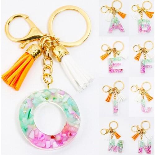 Women Keychains Tassel A-Z Letters Initial Resin Pendant Accessories Fashion Cute Charm Handbag Key Rings For Keys Accessories