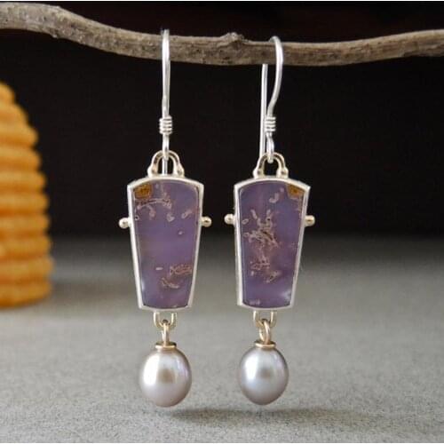 Elegant Purple Geometric Stone Drop Earrings Bohemian Women Party Pearl Jewelry Earrings boucles d'oreilles pendantes