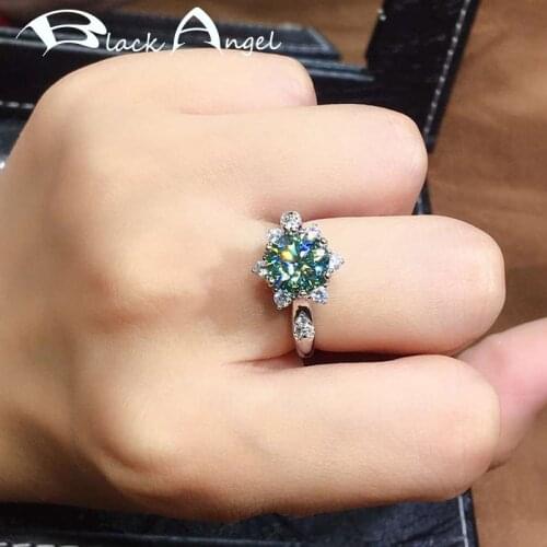 BLACK ANGEL 2021 New Luxury Blue Green Gemstone Flower Shape Resizable Ring For Women CZ Fashion Jewelry Wedding Gift