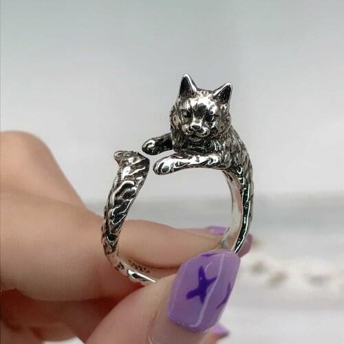 Fashion Charm Cat Rings Cute Animal Jewelry Opening Adjustable Size Punk Hip Hop Rock Ring For Women Halloween Party Gifts