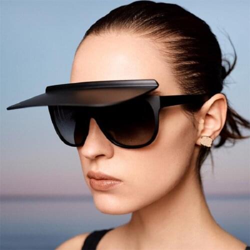 Sunshade Brim Flip Sunglasses Women Men One Piece Square White Black Sun Glasses Shades Eyewear Luxury Brand Big UV400 Oculos