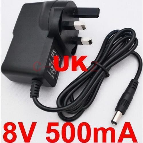 100PCS 8V 500mA AC 100V-240V Converter Switching power adapter DC 8V 500mA 0.5A Supply UK Plug DC 5.5mm x 2.1mm