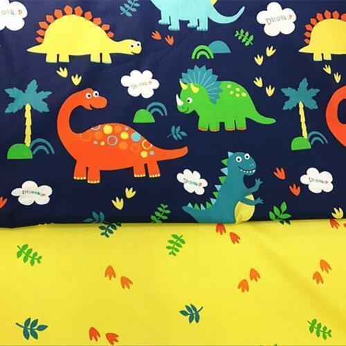 100x160cm Cute Happy Jurassic Dinosaur World Dragon & Yellow Leaf Cotton Fabric Children Cloth Bedding Quiliting Home Party