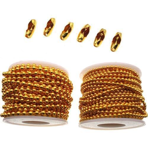 3m/lot 2.4mm 3.2mm Stainless Steel Gold Ball Bead Chains Bulk & Connector Clasps for DIY Necklace Jewelry Findings Making