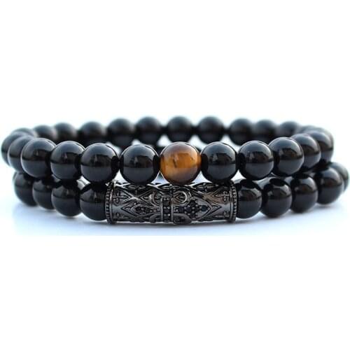Natural black beaded bracelet set tiger eye stone bracelets for women beads pulseras men bileklik mens accesorios man brazalete