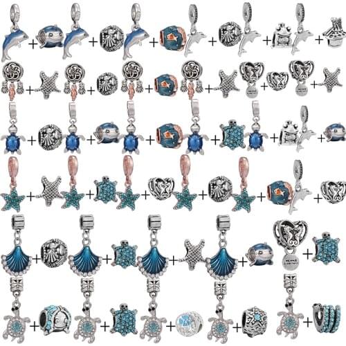 2Pcs Special Offer Summer Style Starfish Dolphin Charm Beads Pendant Fit DIY Bracelets For Women Jewelry Accessories Hot Sale