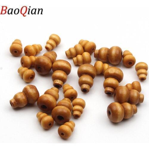 50PCS Gourd Shape Wooden Beads DIY Brown Loose Beads Making Creative Bracelet Jewelry Interface Accessories