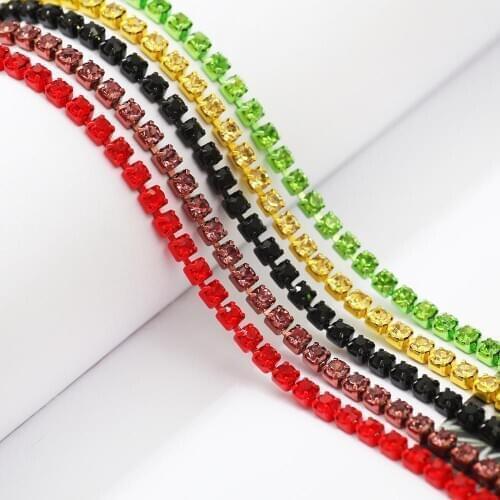 1Yard High Density Sew On Rhinestones Chain Glass Trimming Crystal Cup Chain Trim DIY Sewing Clothes Accessories SS6/SS8/SS12