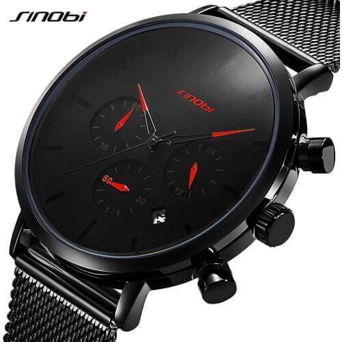 SINOBI Watch Women And Men Watch Luxury Casual Waterproof Sport Watch Men 3-Sub Dial Quartz Slim Mesh Watches Relogio Masculino