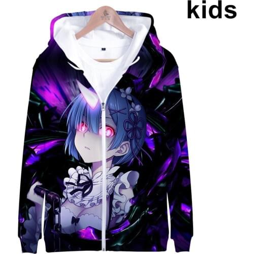3 To 14 Years Kids Hoodies Anime Re Zero Hoodie Sweatshirt Boys Girls 3D Re Zero Rem and Ram Jacket Coat Children Clothes
