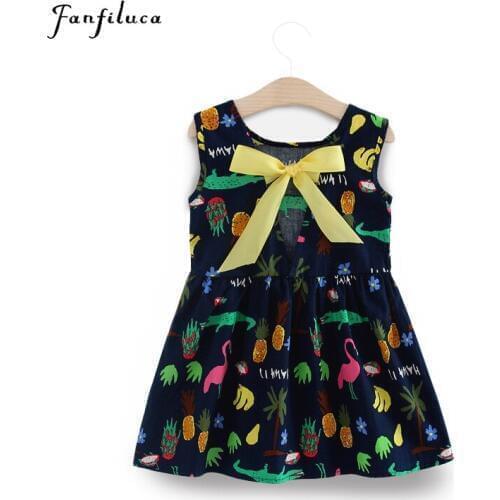 Fanfiluca Cartoon Bow Girl Dress Cotton Cloth Girls Dresses Princess Style Fashion Children Dress