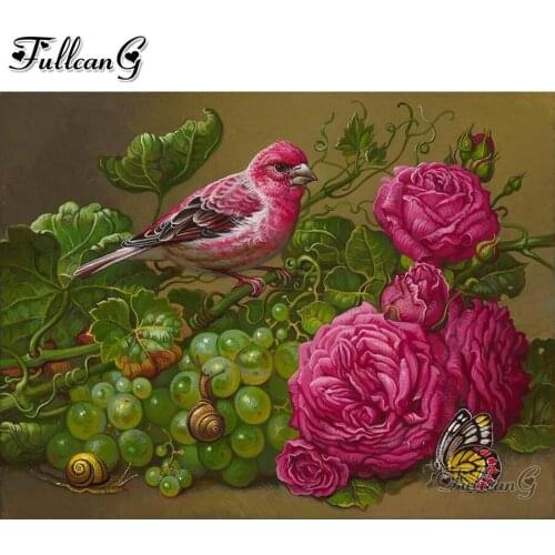 FULLCANG Flowers and birds 5d diy diamond painting cross stitch animal full square round drill rhinestone embroidery kits FG0157