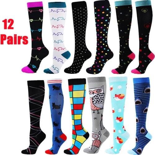 6/12 Pairs/Dozen Compression Stocking Men Women Knee High Sports Socks Running Marathon Cycling Edema Diabetes Varicose Veins