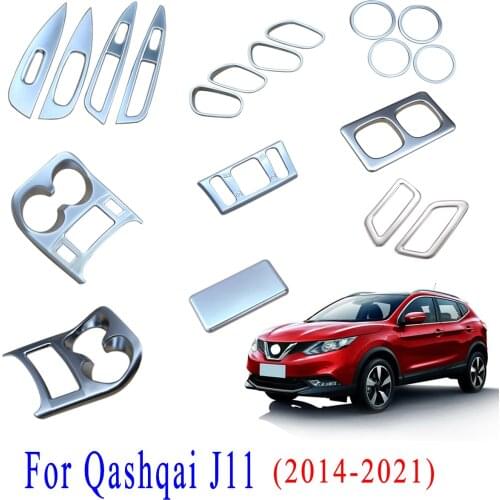 Chrome Window Lift Switch Air Vent Water Cup Trumpet Cover Trim For Qashqai J11 Rogue Sport 2014 - 2019 2020 2021 Accessories