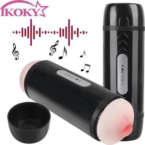 IKOKY Male Masturbation Cup Voice Interaction Dual Head Masturbator Vibrator Deep Throat Pussy Mouth Realistic Pussy Real Vagina