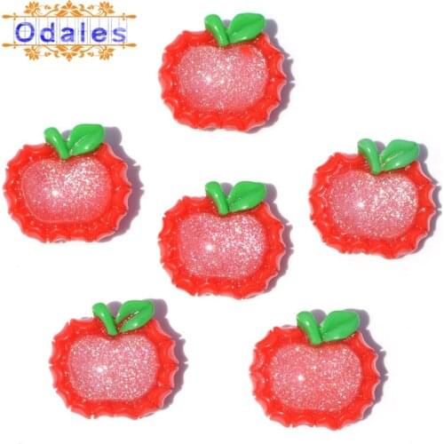 32Pcs/lots 3D Cabochons Red Apple Resin Fruits Accessories Wedding Decoration Cartoon Planar Scrapbooking DIY Resin Ornament