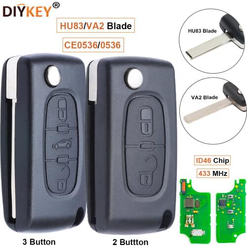 KEYECU 10PCS CE0536 0536 Flip Remote Key ASK/FSK 433MHz ID46 for PEUGEOT 207 307 308 407 ,for CITROEN C2 C3 C4 C5 C6