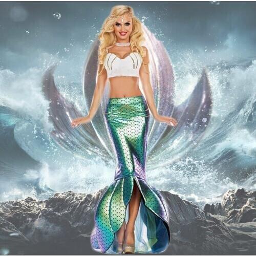 Halloween Mermaid Costume Adults Women Sexy Party Masquerade Mermaid Skirt + Bra Sets Performance Clothes C68837AD C68837AD