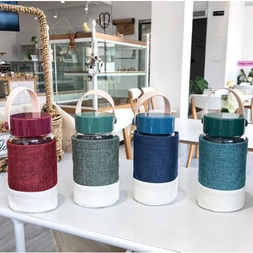 Lovely linen hand insulated glass sports student carry-on cup