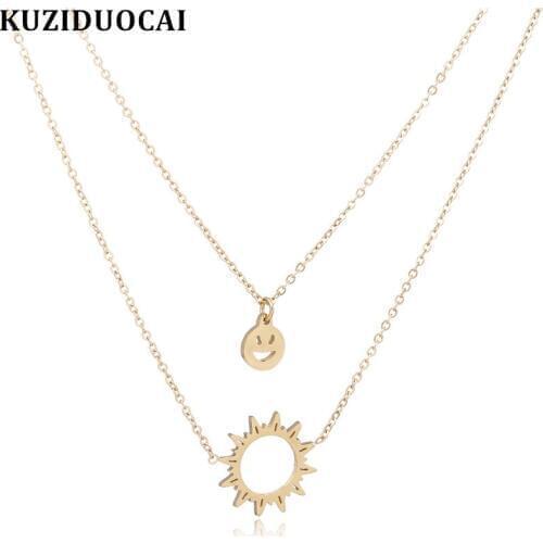 Kuziduocai New Fashion Jewelry Star Sundial Alien Face Titanium Stainless Steel Choker Necklaces Pendants For Women Colar kolye