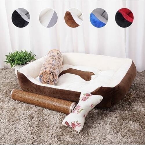 Pet bed all seasons dog nest cat deep sleeping mat Large medium and small sofa Breathable washable Square With pillow Bone toy