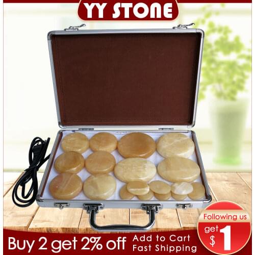 Tontin 18pcs/set Hot stone body massager yellow Jade Salon SPA with heater box Stone Massage Rocks CE and ROHS Healthcare
