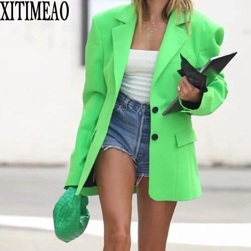 Za Women Ins Fashion Single Button Oversized Blazer Vintage Long Sleeve Pockets Loose Female PersonalityOuterwear