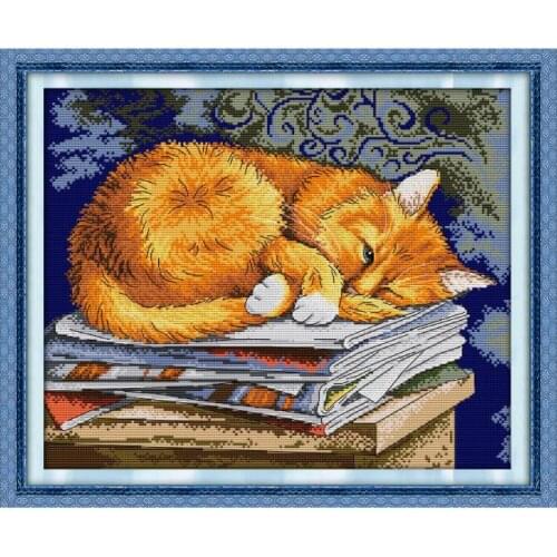 Joy Sunday Wait Cat Embroidery Needlework Cross Stitch Kit Pattern 11CT 14CT Print Counted Thread Home Decoration Fabric Stamped