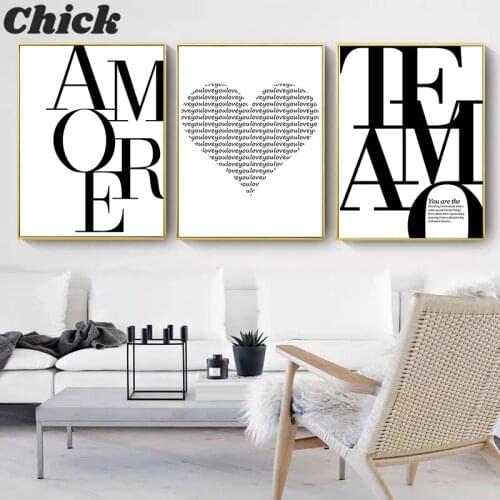 Amore Wall Painting Living Room Modern Home Decoration Frameless Nordic Style Art Love Poster Black And White Canvas Painting