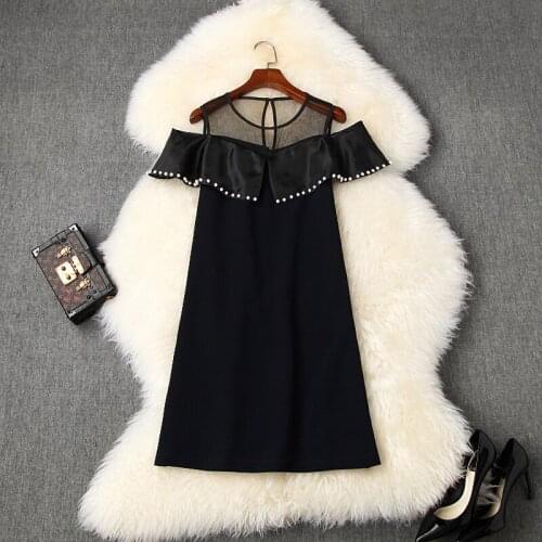 New superior 2021 quality summer loose short dress Women Sexy grace Beaded mesh Club Dress Retro Mini sexy party dresses black