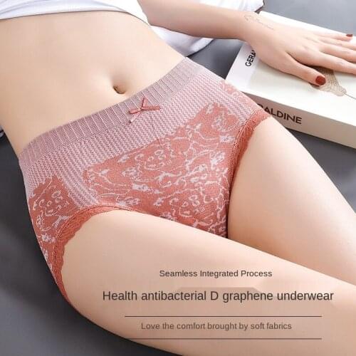 New Japanese Style Large Size Underwear Women 's Mid-Waist Graphene Pure Cotton Antibacterial Sexy Lace Women 's Beauty Breifs