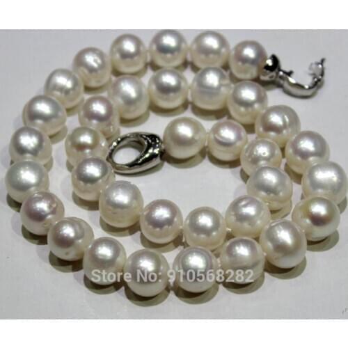 White Freshwater Pearl Necklace potato shape 11-12mm 16INCH 42cm