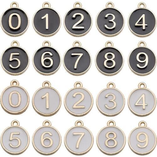 0-9 Arabic Number Metal Alloy Charms Double Sided Enamel Digits Pendant for DIY Crafts Bracelet Necklace Jewelry Making
