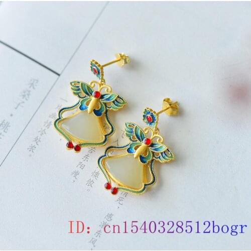 White Butterfly Flower Pendant Charm Chalcedony Gemstone 925 Silver Gifts Natural Ear studs Jewelry Zircon Amulet Necklace