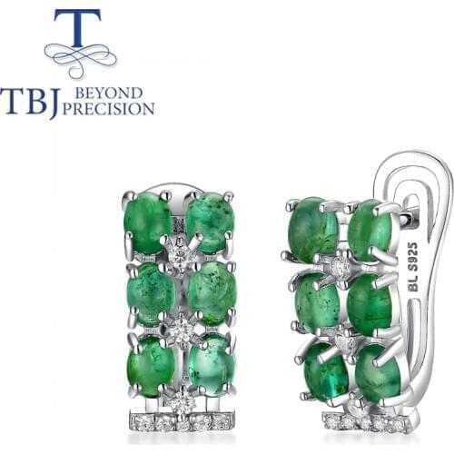 Natural Zambia green emerald clasp earring oval cut 3*4mm 3.6ct real gemstone fine jewelry for women 925 sterling silver tbj