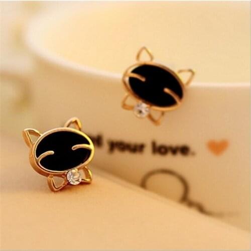 Attractive Cat Earrings 2018 Fashion Beautiful 1Pair black Earrings Smile Cat High-Grade Fine Stud Earrings EF012