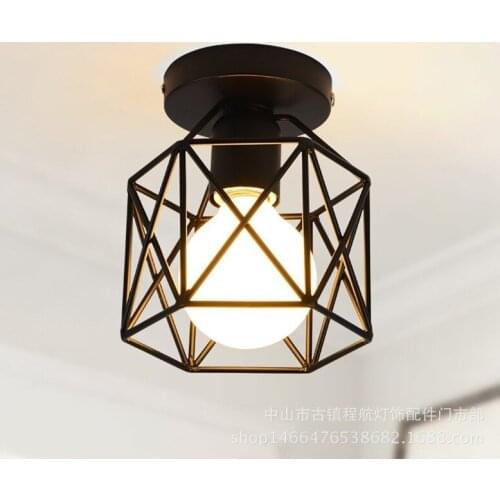 Industrial Ceiling Lamp Shade Fixture For Hallway Entrance Aisle Porch Square Diamond Iron Chandelier Pendant Light WY507
