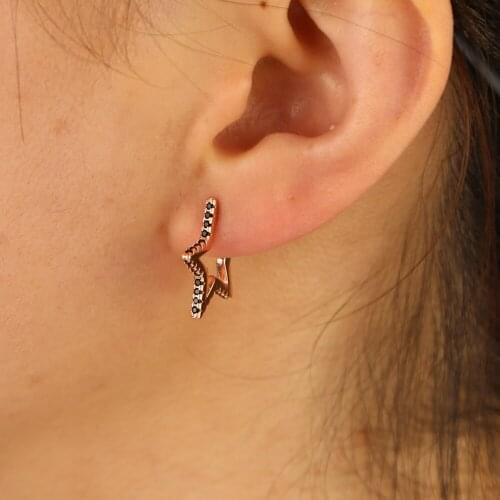 Simple classic design jewelry hollow star stud rose gold black color cz 925 sterling silver star earring